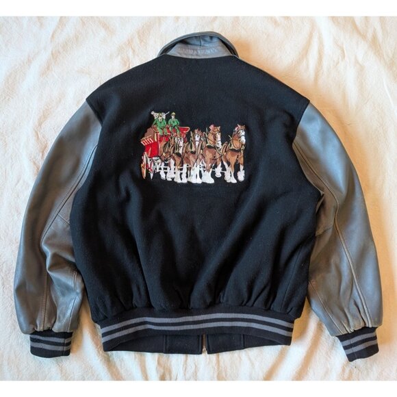 Vintage Budweiser Clydesdales 90s Wool Leather Bomber Racing Jacket Excelled MD - Picture 2 of 11